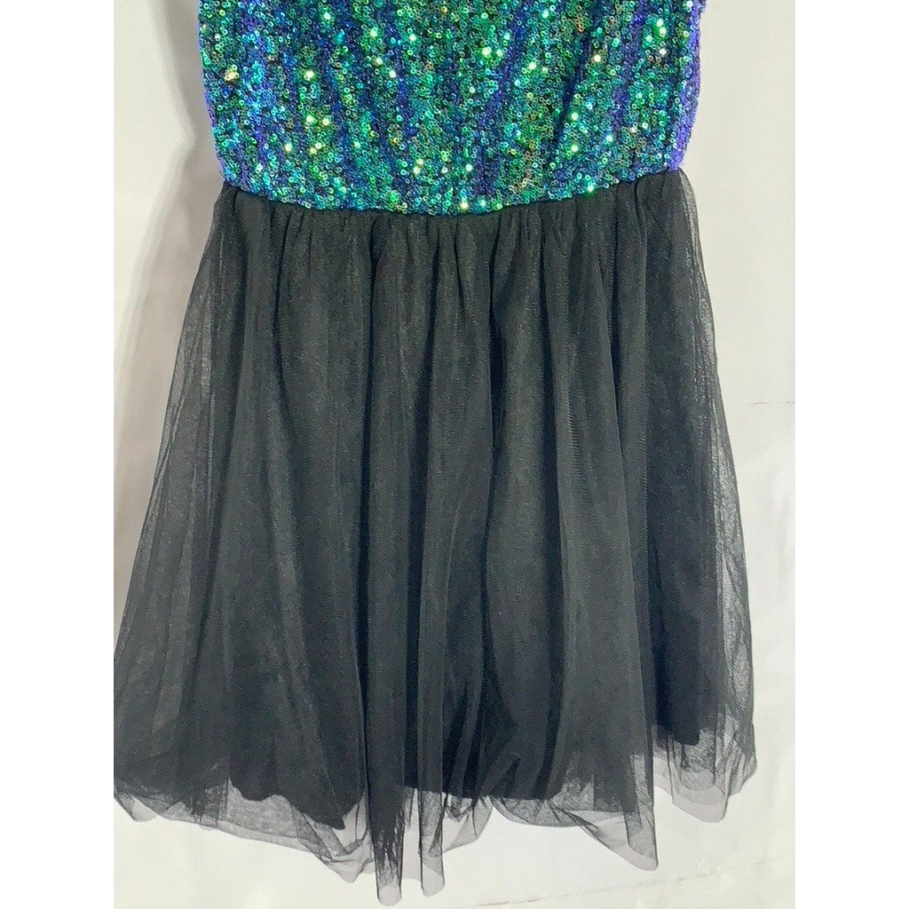 DIVIDED BY H&M Women's Blue/Black Sequin Embellished Crewneck Tulle Dress SZ 6
