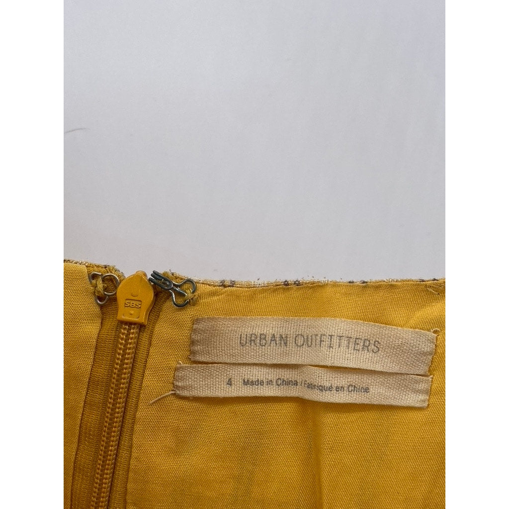 URBAN OUTFITTER Women's Mustard Yellow Emma Plaid Straight-Neck Mini Dress SZ 4
