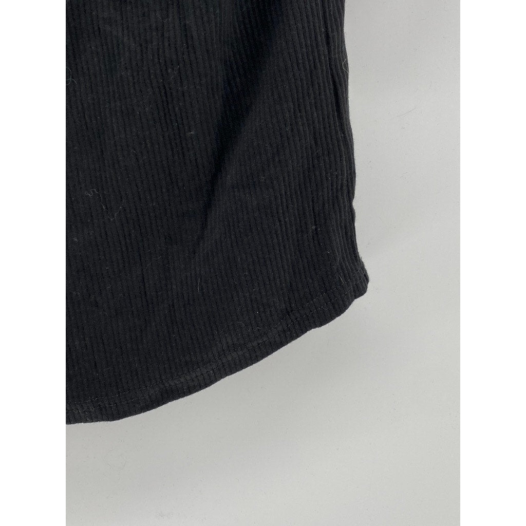 J.CREW Women's Vintage Black Ribbed Elbow Sleeve Henley Top SZ L