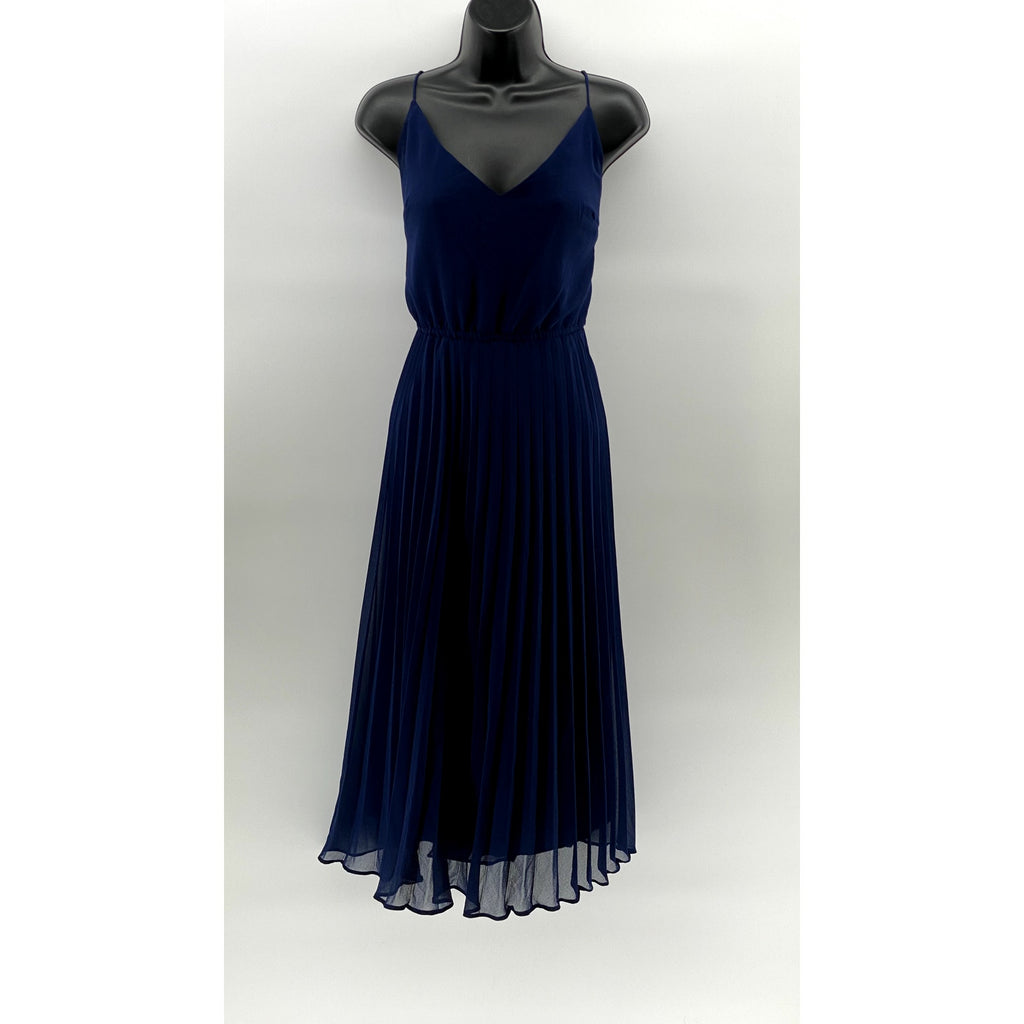 ASOS DESIGN Women's Dark Blue V-Neck Tie-Waist Pleated Midi Dress SZ 10