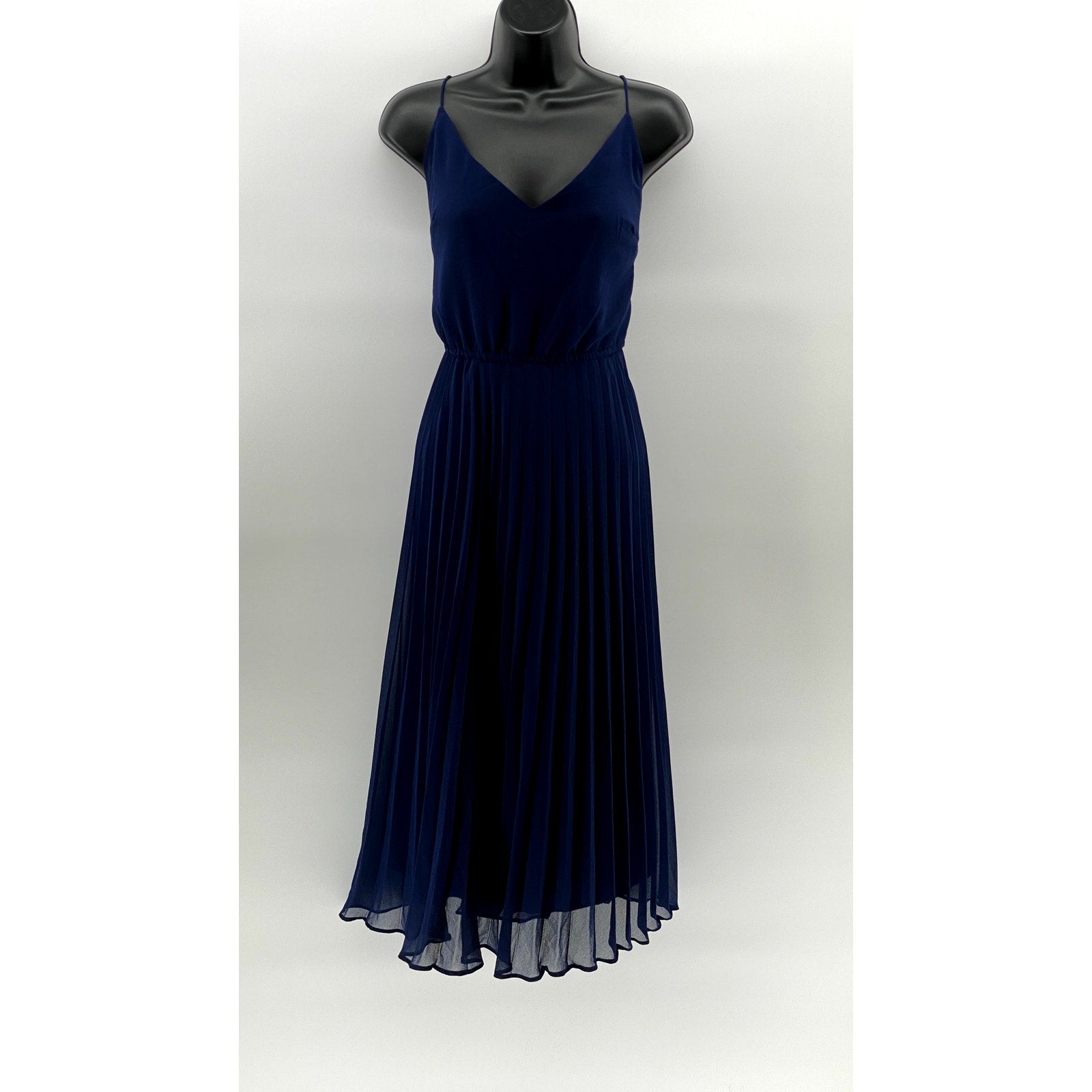 ASOS DESIGN Women's Dark Blue V-Neck Tie-Waist Pleated Midi Dress SZ 10