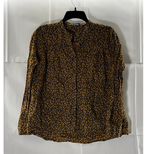 STUDIO SANDERSON X UNIQLO Women's Orange/Black Mini Floral Button-Up Blouse SZ S