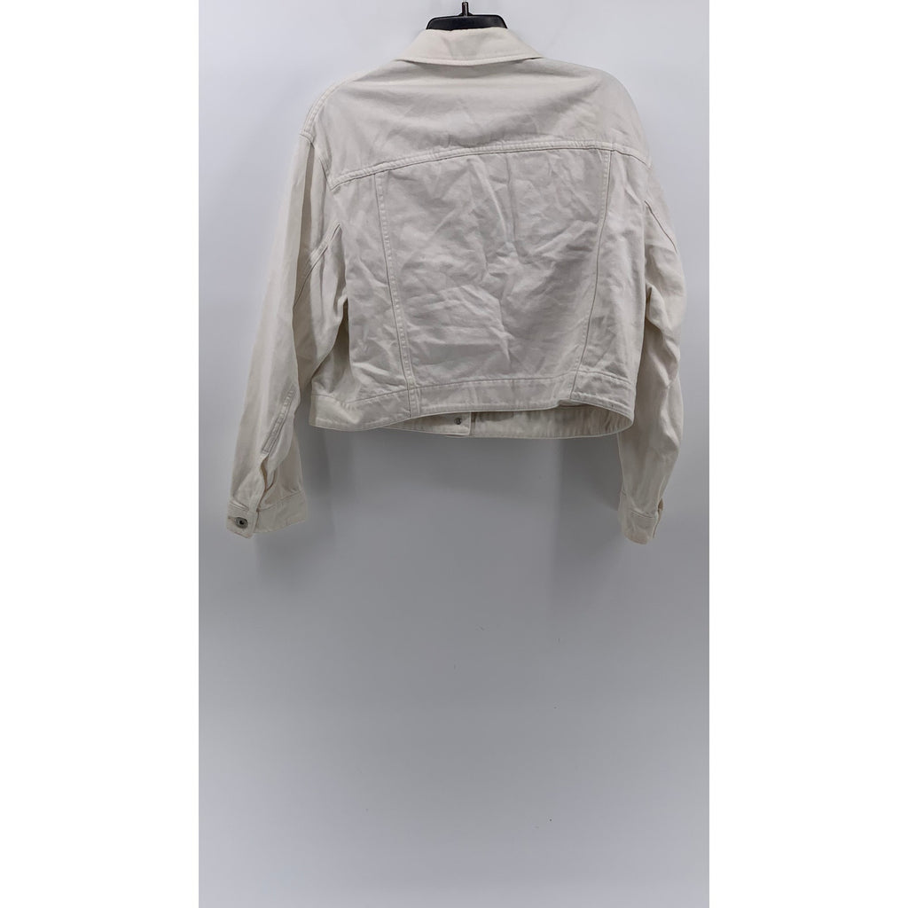 UNIQLO Women's White Denim Button-Up Long Sleeve Cropped Jacket SZ M