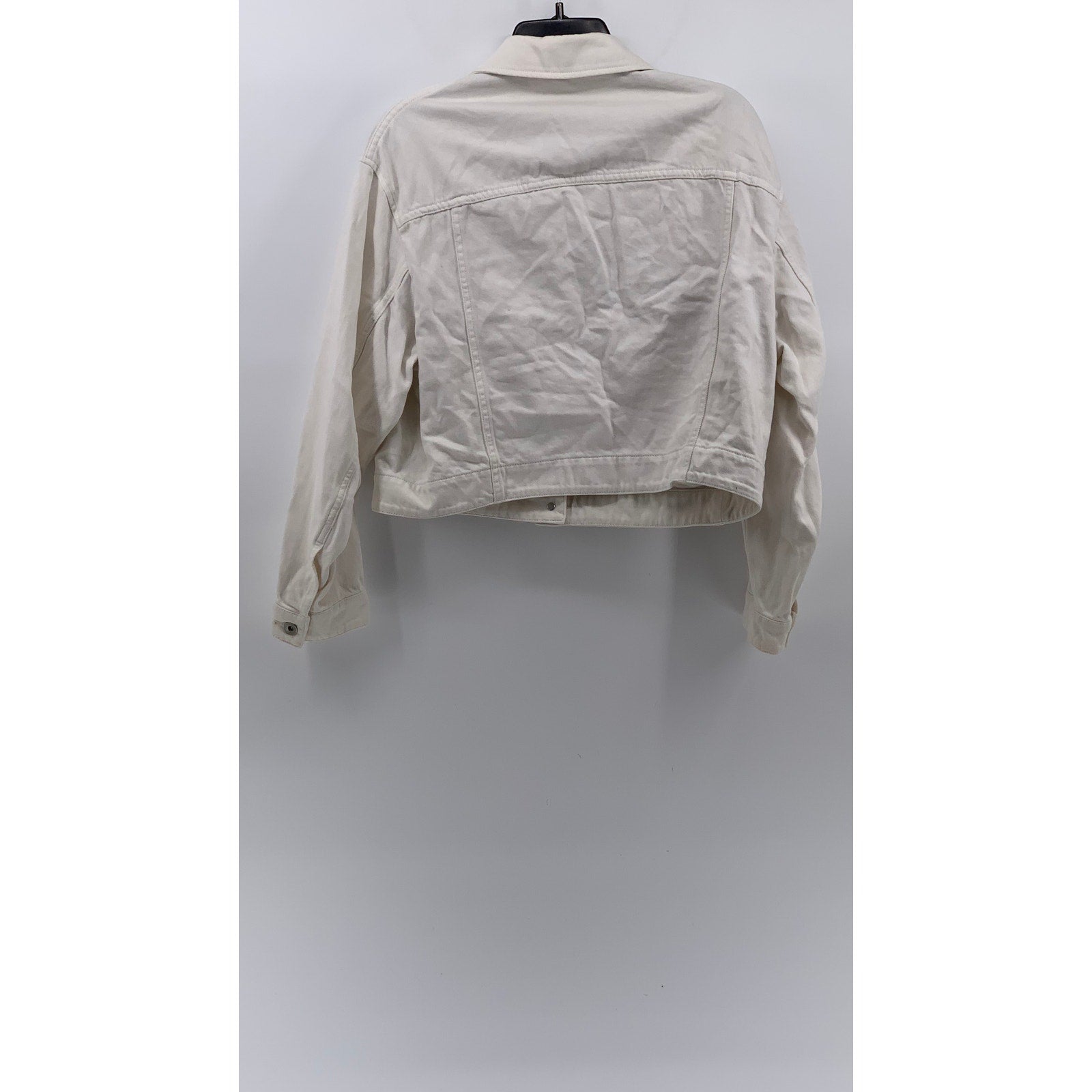 UNIQLO Women's White Denim Button-Up Long Sleeve Cropped Jacket SZ M