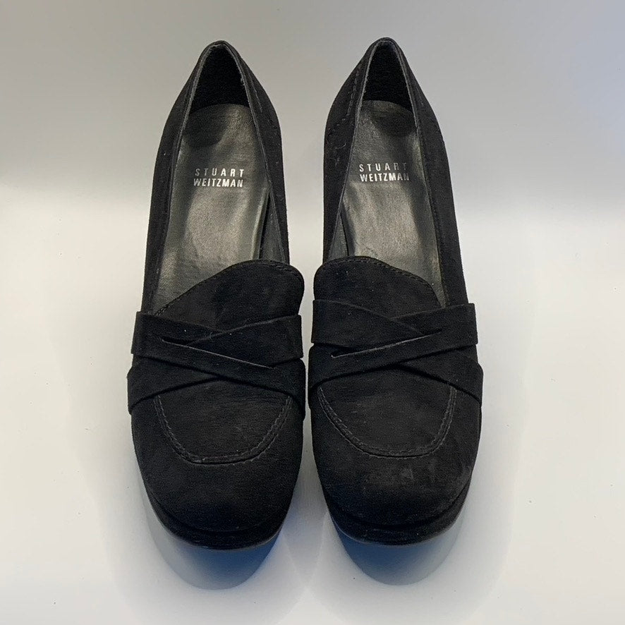 STUART WEITZMAN Women's Black Suede Criss-Cross Round-Toe Pumps SZ 6.5