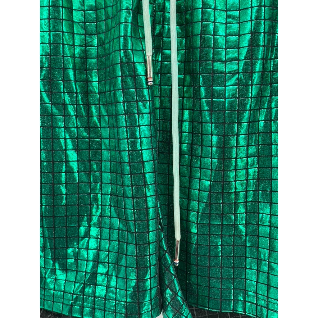 CASEY KEVIN Men's Green Metallic Square Print Shorts SZ 2XL