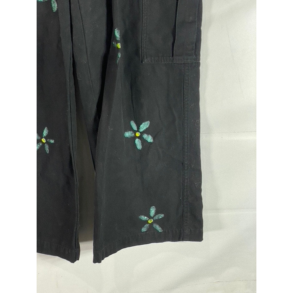 ARITZIA GOLDEN BY TNA Women's Black/Blue Floral Embroidered Cargo Pants SZ 6