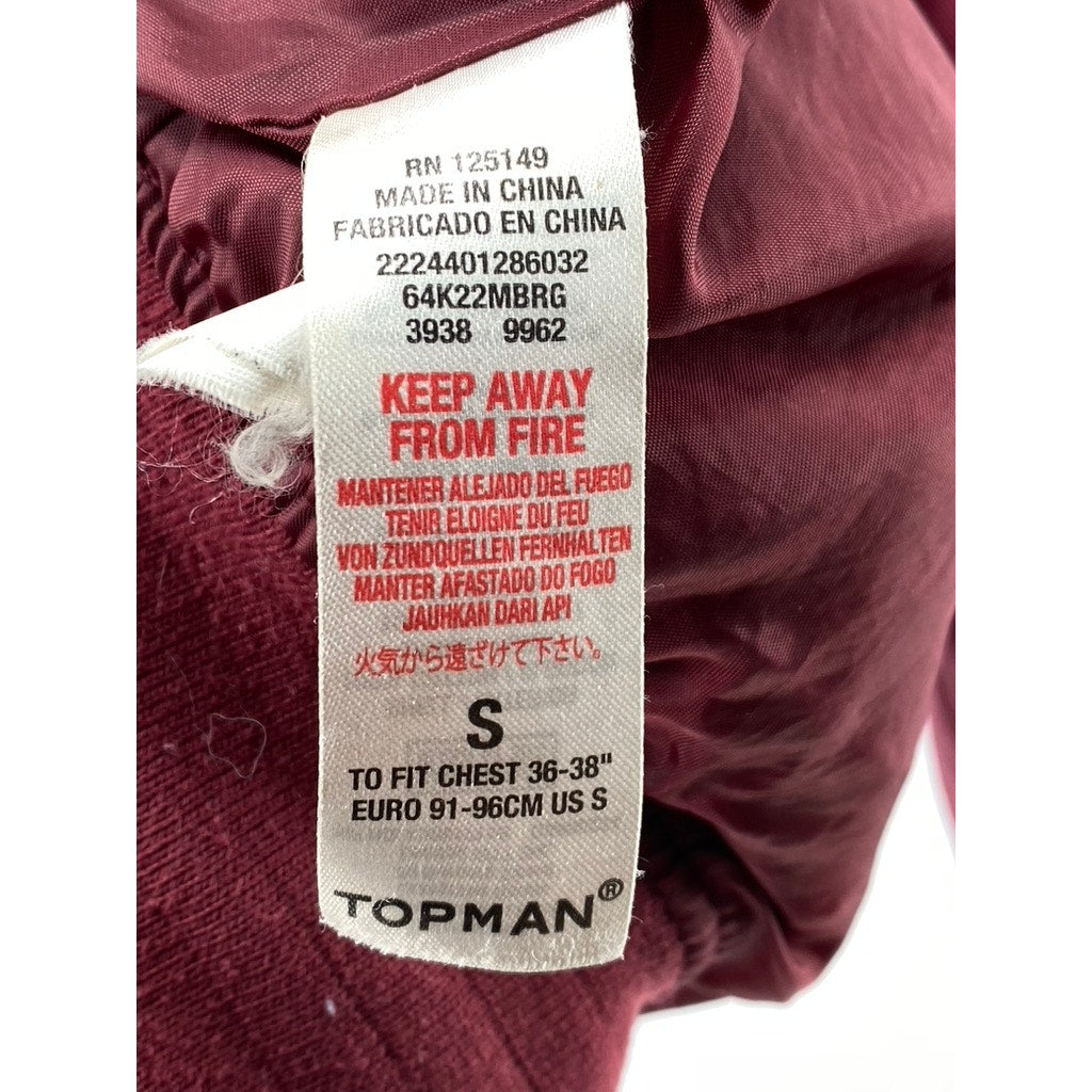 TOPMAN Men's Burgundy Mandarin-Collar Long Sleeve Zip-Up Bomber Jacket SZ S