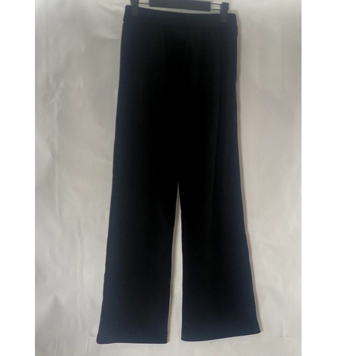 ASDD Women's Black Ribbed Wide-Leg Casual Pull-On Pants SZ S