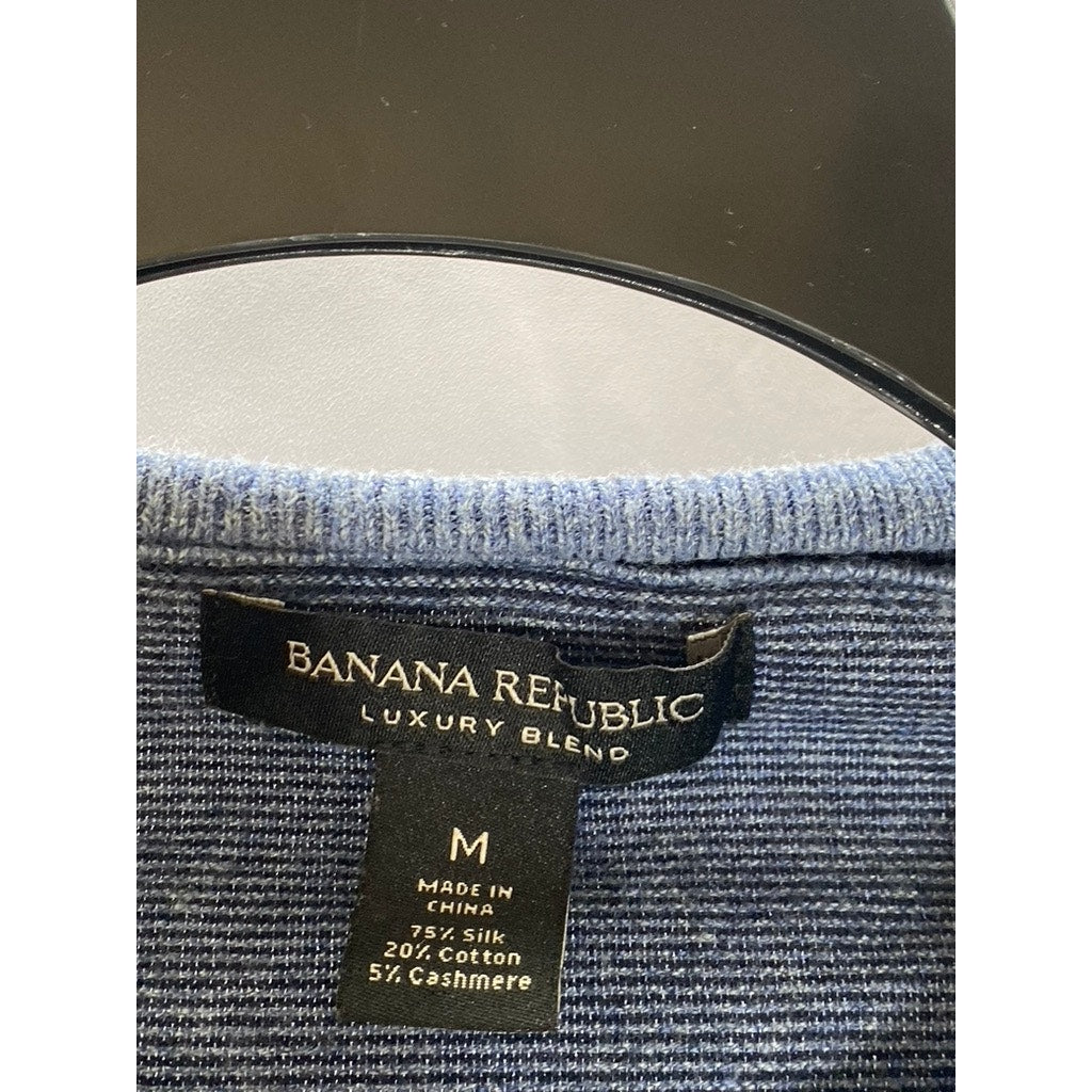 BANANA REPUBLIC Men's Blue Striped Silk-Cotton-Cashmere Crewneck Sweater SZ M