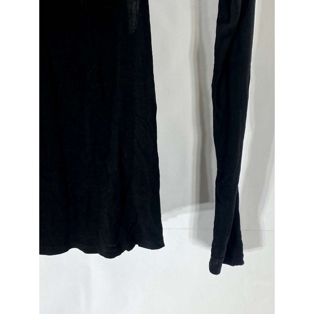 ZARA Women’s Black Solid Crewneck Cutout Long Sleeve Top SZ S