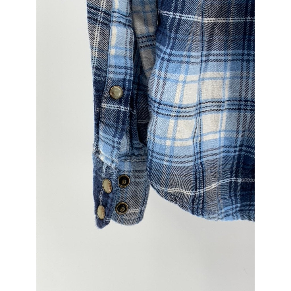 JACHS GIRLFRIEND Women's Blue Plaid Bea Button-Up Long Sleeve Top SZ M