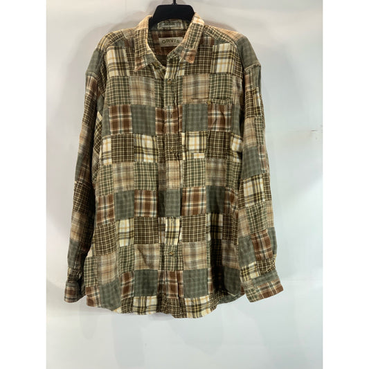 ORVIS Men's Green Cotton Patchwork Button-Up Long Sleeve Shirt SZ L