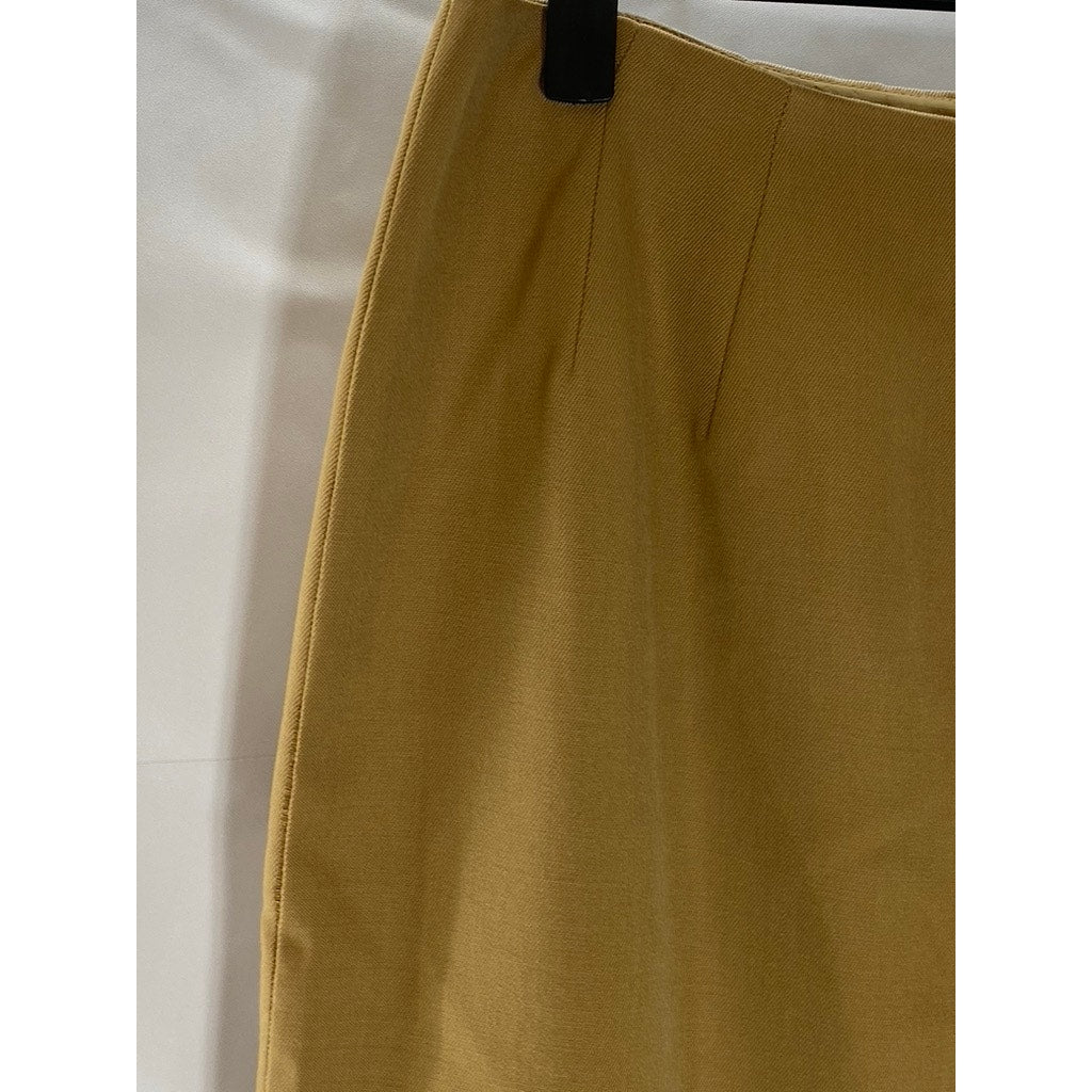 FINITY Women's Vintage Tan Wool Straight Back-Slit Midi Skirt SZ 6