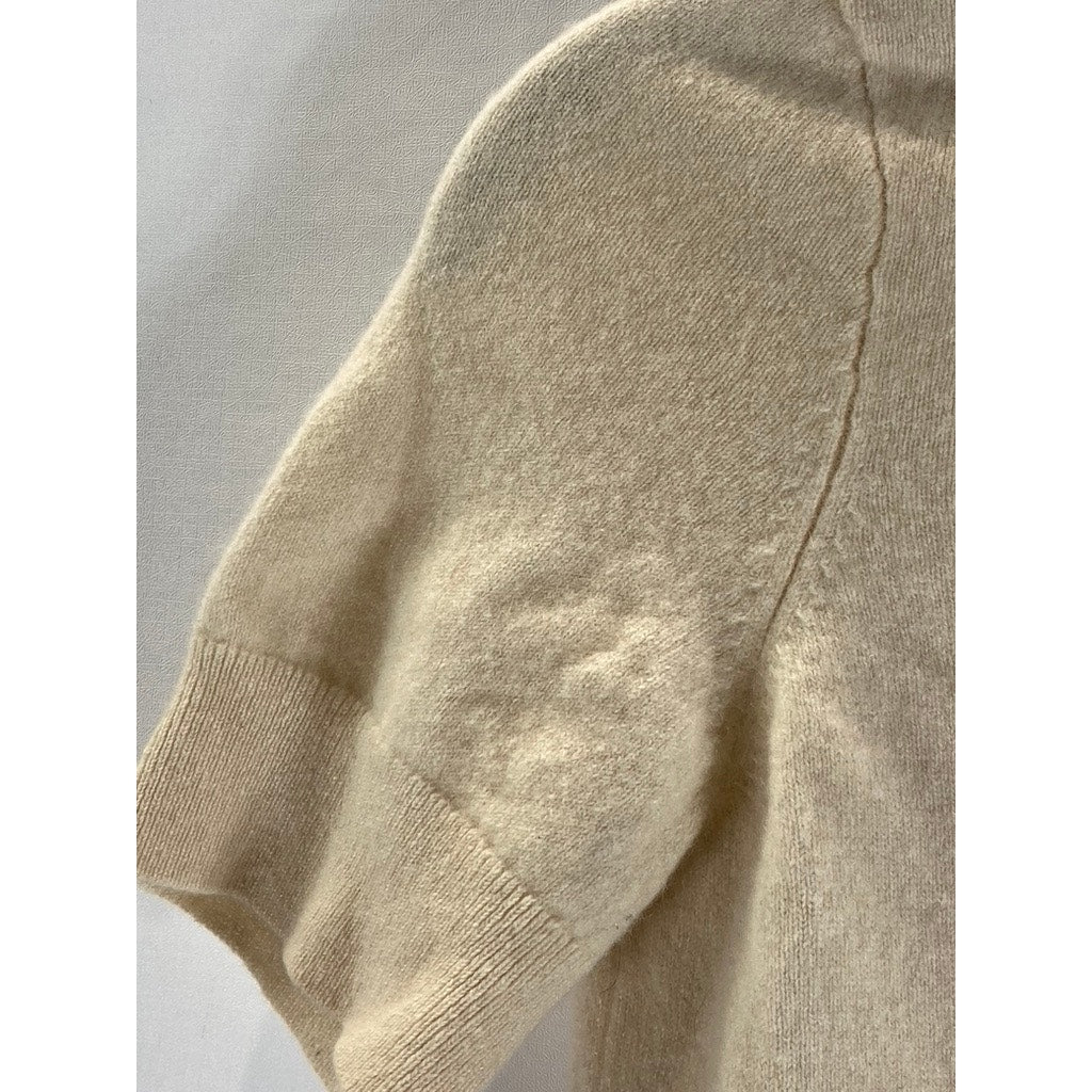 TSE Classic Women's Beige Solid Cashmere Crewneck Short Sleeve Sweater Top SZ S