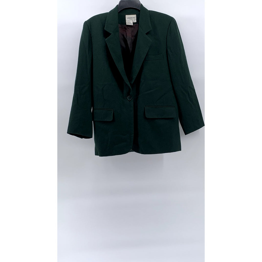 LONDON FOG Women's Petite Forest Green Single-Button Worsted Wool Blazer SZ 6P