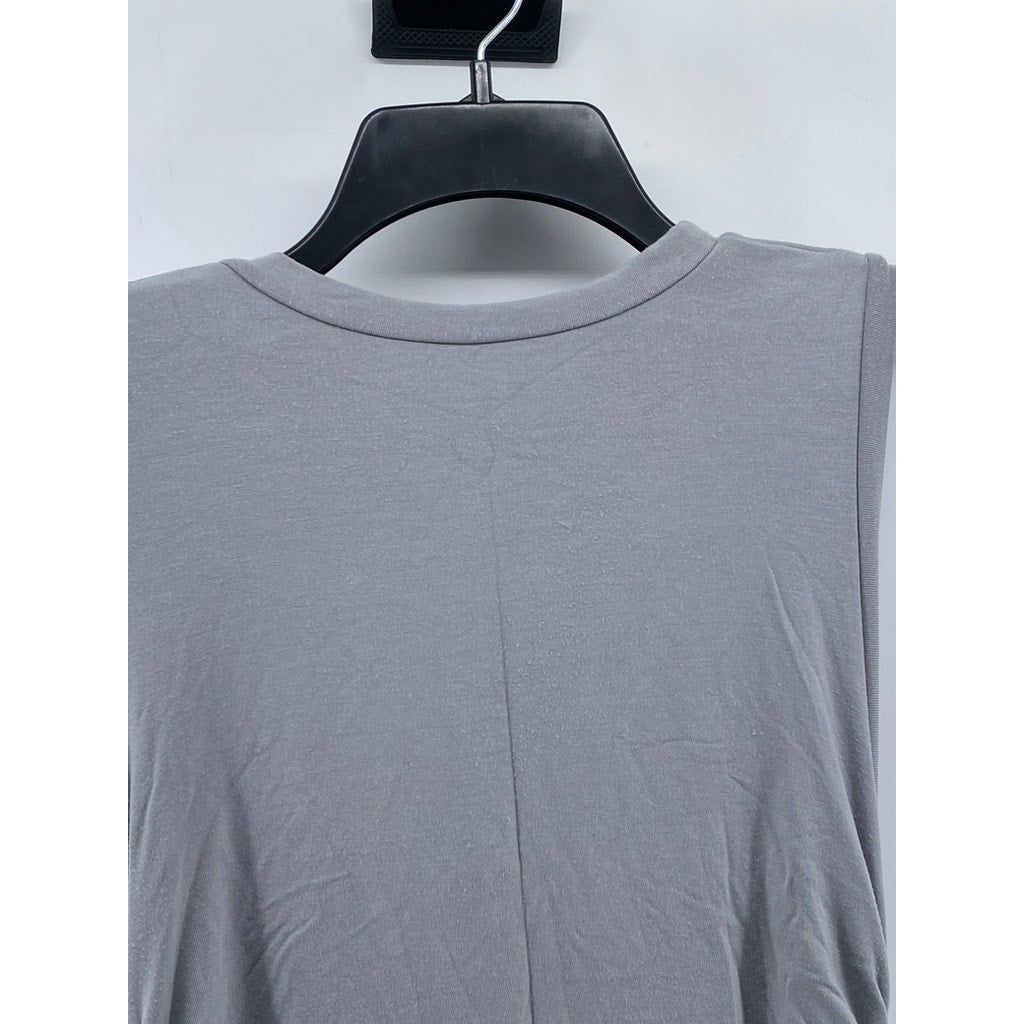 O-MIGHTY Women's Green-Gray Side Ruched Crewneck Monkey Sleeveless Dress SZ S