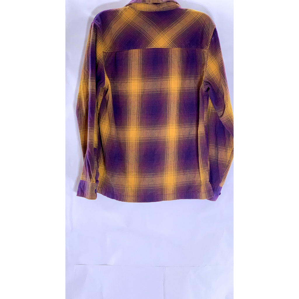 STANDARD/CLOTH Men's Purple-Yellow Plaid Regular-Fit Flannel Button-Up Shirt SZS