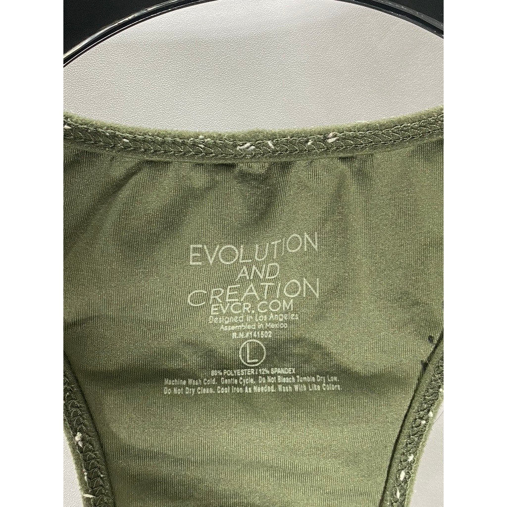 EVOLUTION AND CREATION Women's Olive Green Snake Skin Racerback Tank Top SZ L
