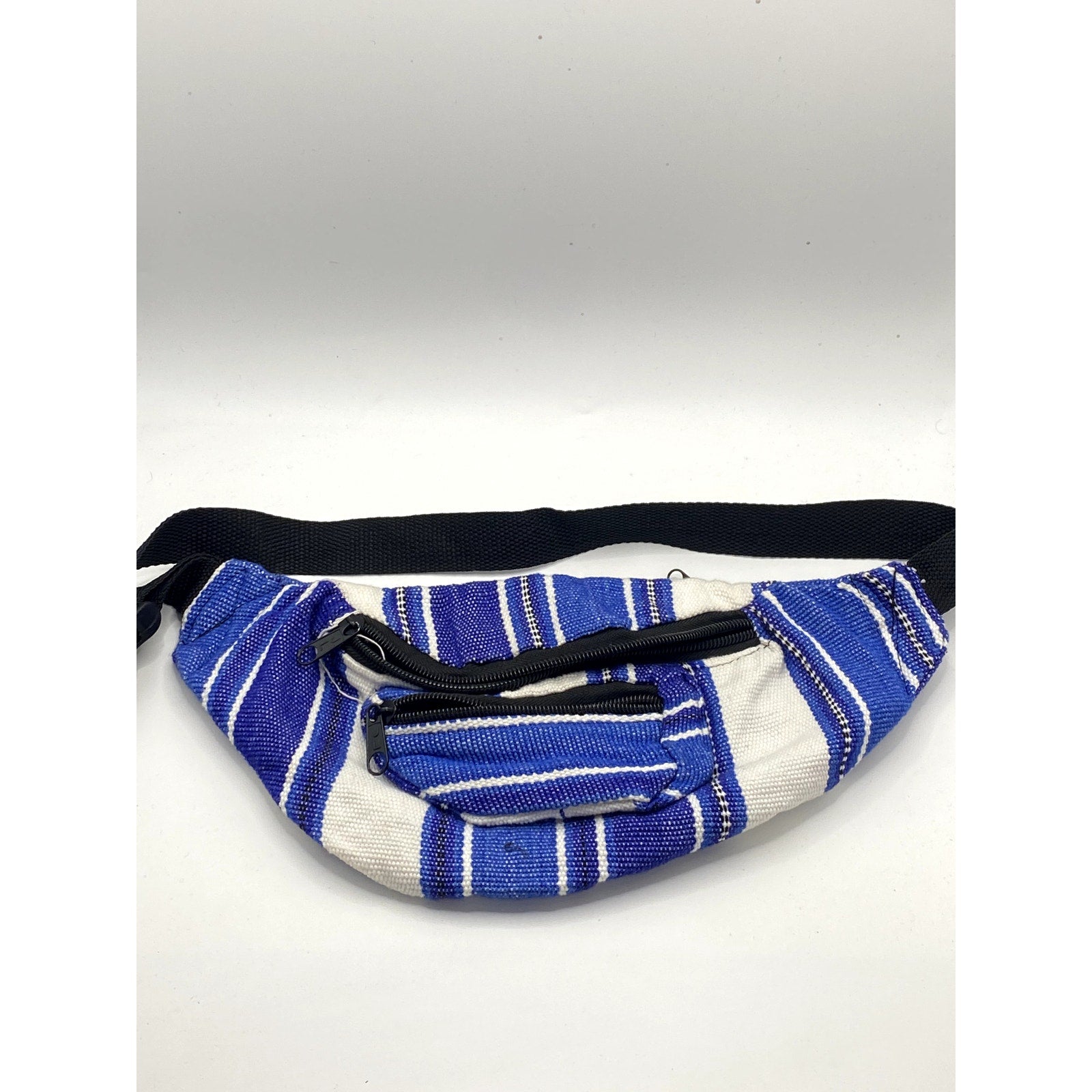 UNBRANDED Unisex Adult Blue-White Stripe Woven Lightweight Fanny Pack SZ OS