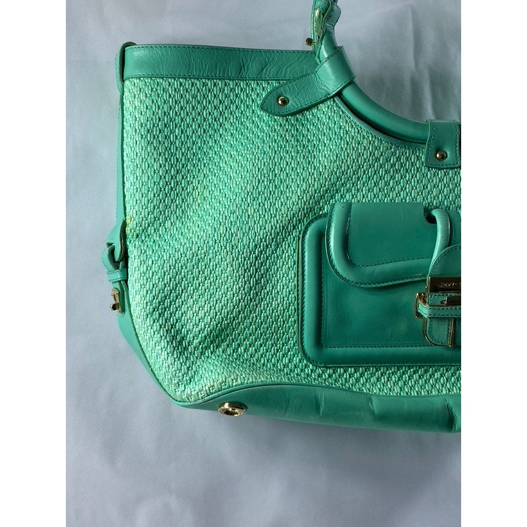 JIMMY CHOO Women's Aqua Green Textured Round Handle Handbag