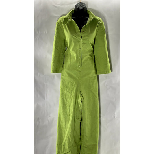 HOUSE OF SUNNY Women's Green Button-Front Elbow Sleeve Coverall Jumpsuit SZ 10