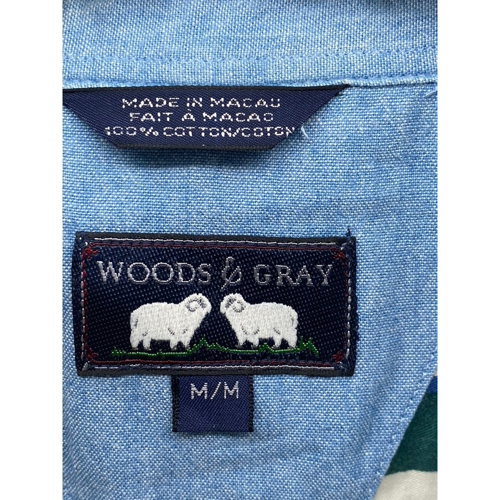 WOODS & GRAY Men's Vintage Green-Blue-Yellow Striped Button-Up Shirt SZ M