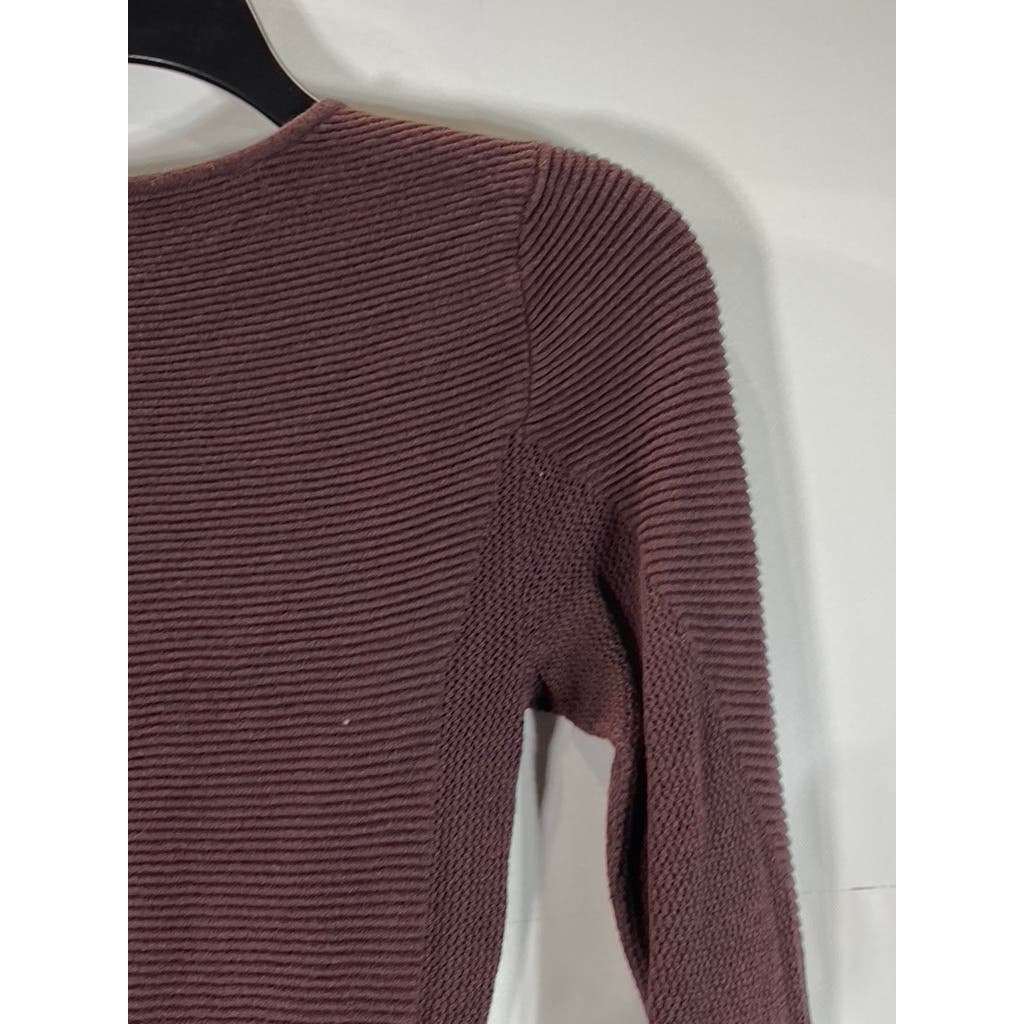 BAR III Women's Brown Scoop-Neck Long Sleeve Peplum Top SZ XS