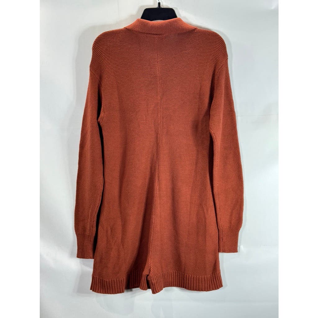 WEWOREWHAT Women's Rust Rib Knit Henley Long Sleeve Sweater Romper SZ S