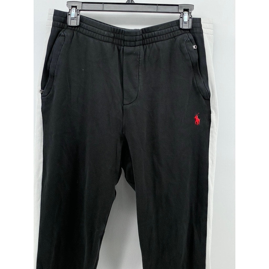 POLO RALPH LAUREN Men's Black-White Side Stripe Pull-On Track Pants SZ M