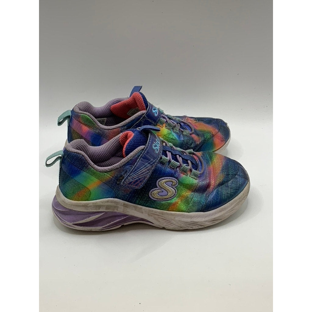 SKECHERS Little Girls' Blue-Multi Tie-Dye Coastline Running Shoes SZ 12