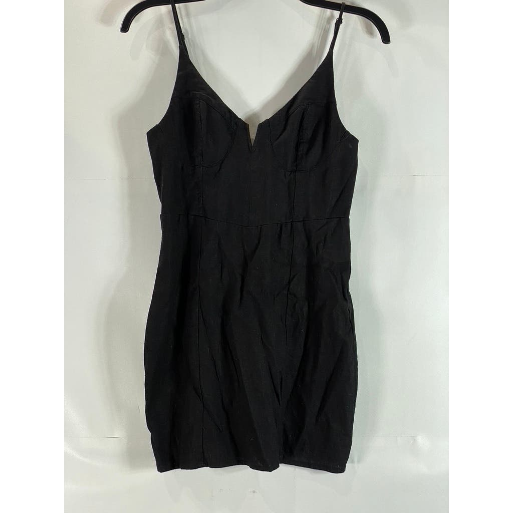 KENDALL & KYLIE Women's Black Solid V-Neck Adjustable Strap Mini Dress SZ S