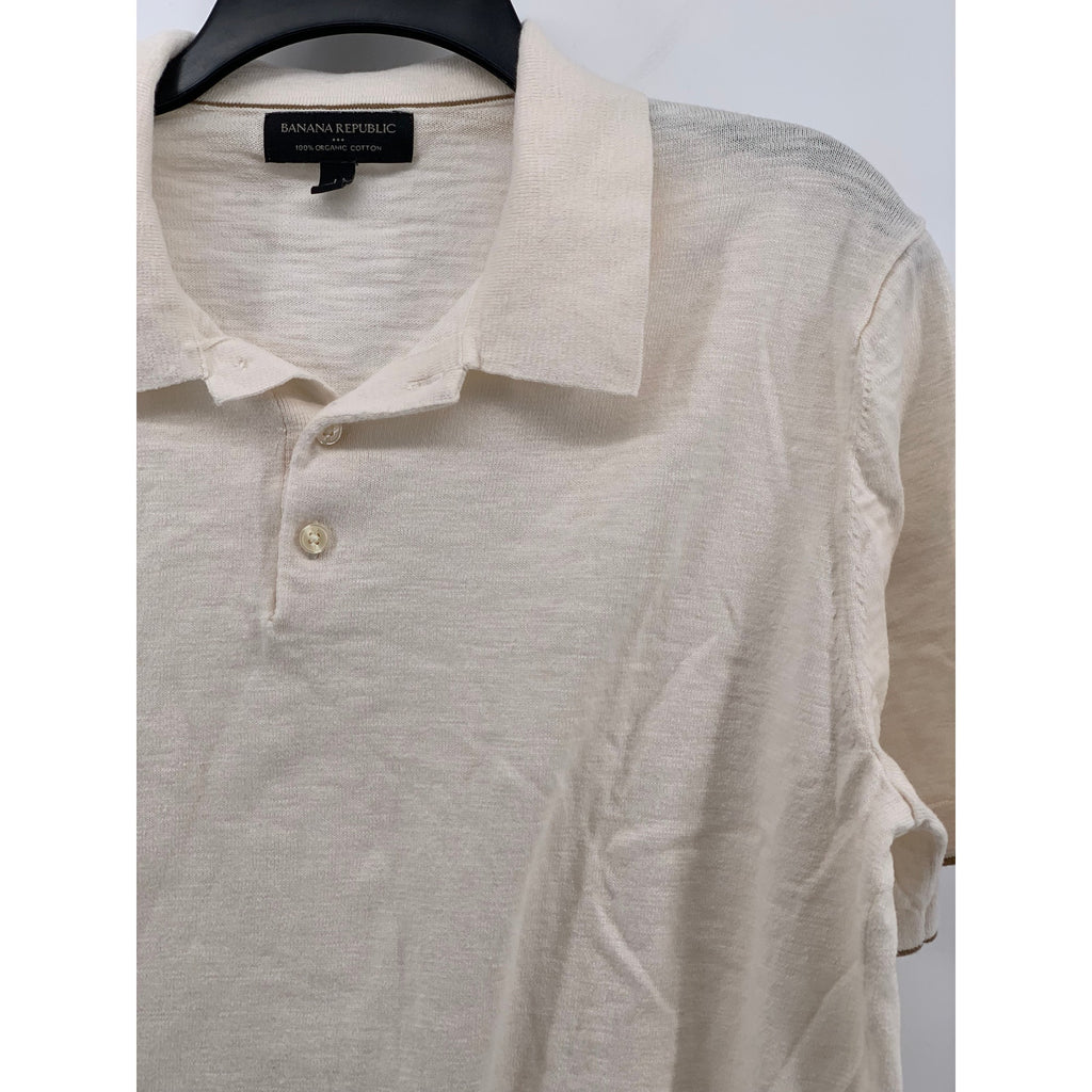 BANANA REPUBLIC Men's Off-White Short Sleeve Organic Cotton Polo Shirt SZ L