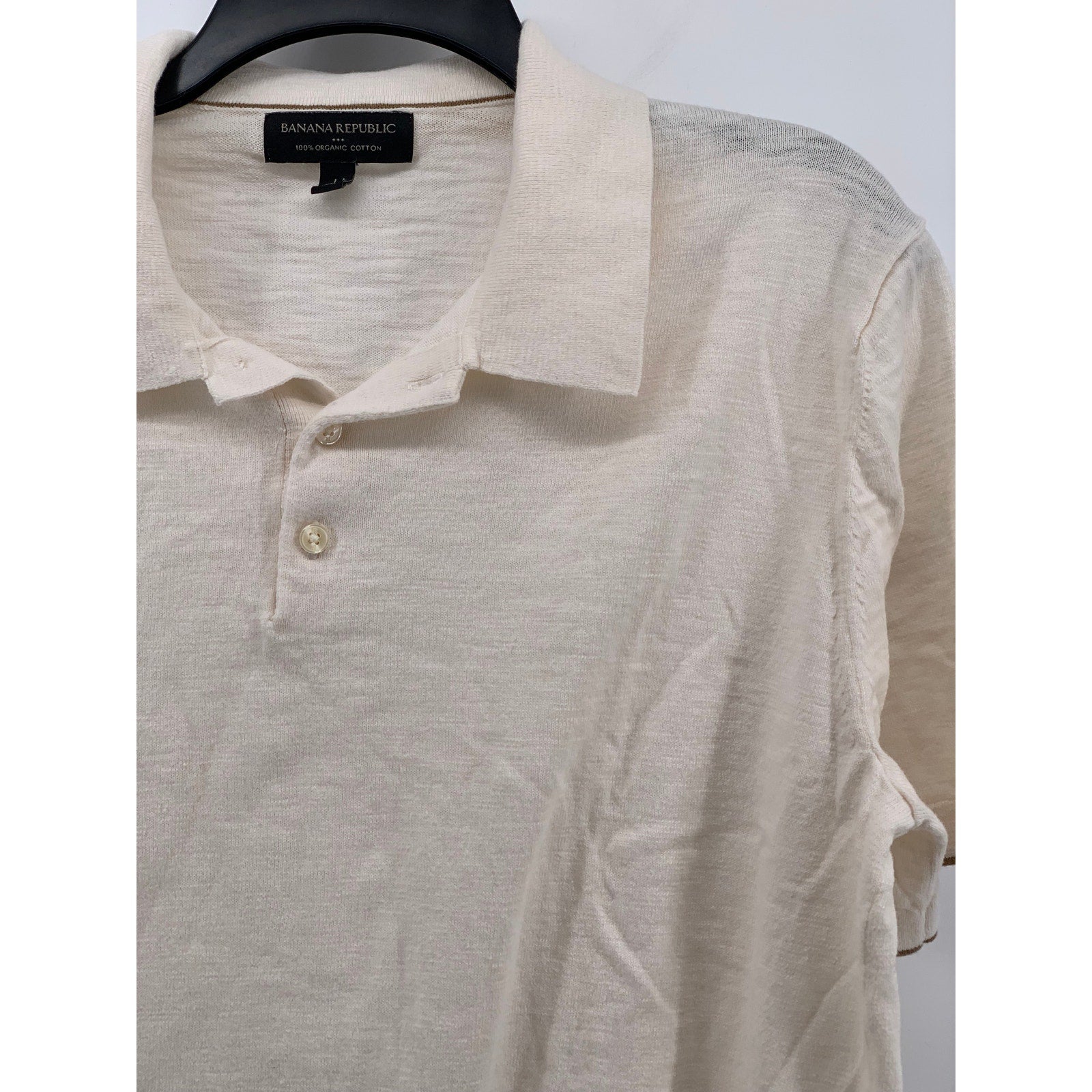 BANANA REPUBLIC Men's Off-White Short Sleeve Organic Cotton Polo Shirt SZ L