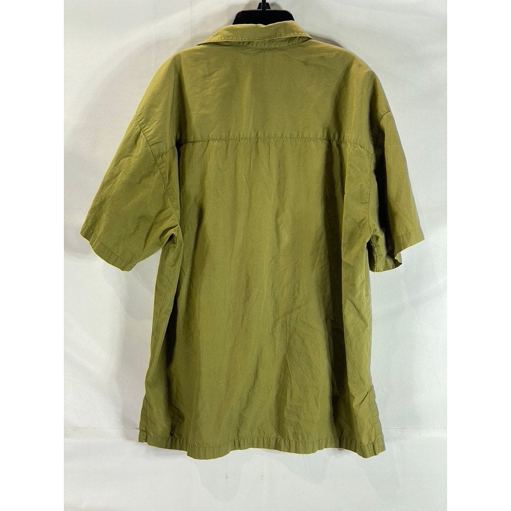 PINEAPPLE MOON Men's Vintage Olive Green Hawaiian Button Down Short SLeeve SZ M