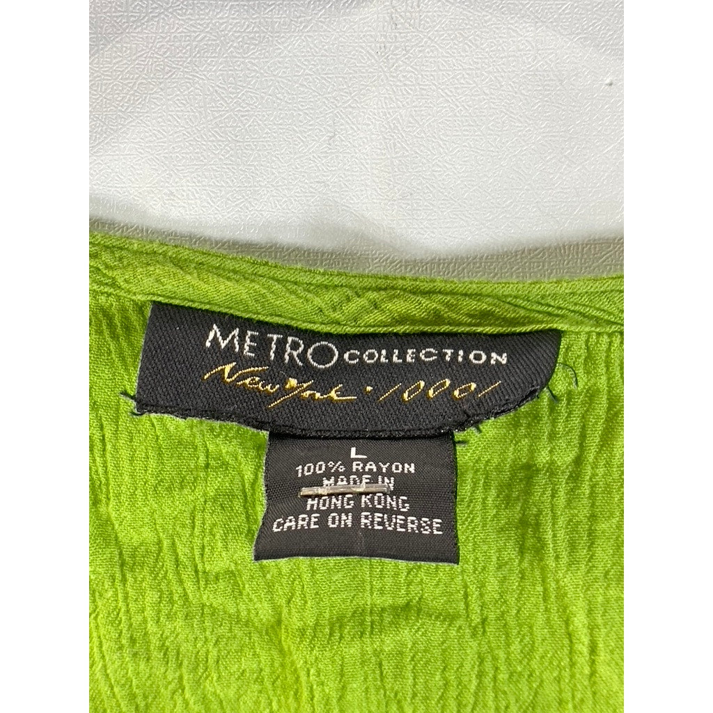 METRO COLLECTION New York 10001 Women's Green Button-Up Short Sleeve Top SZ L