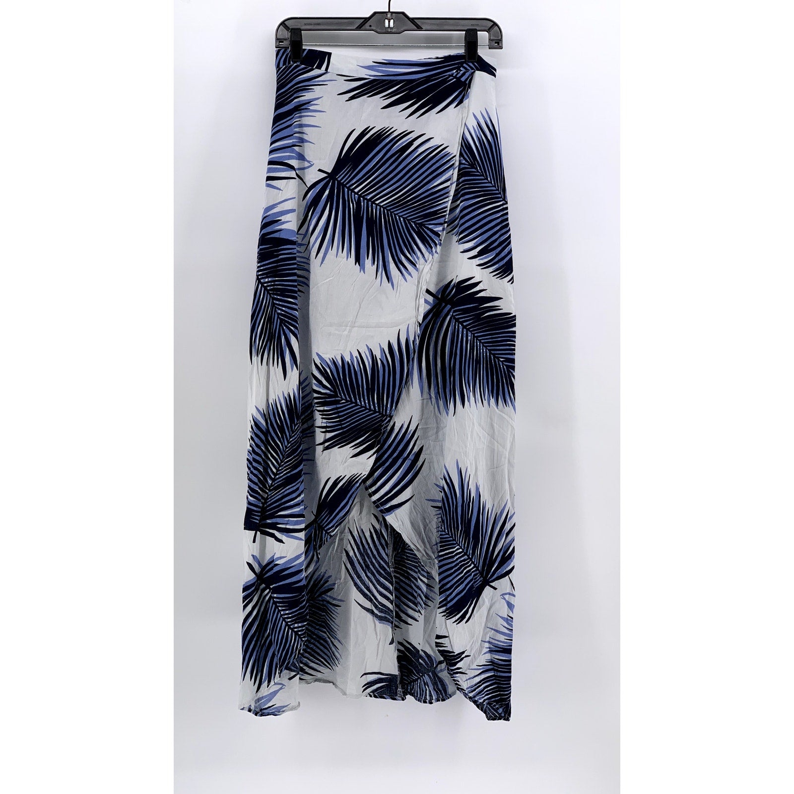 PETAL ROZ Women's White-Blue Tropical Print Maxi A-Line Skirt SZ M