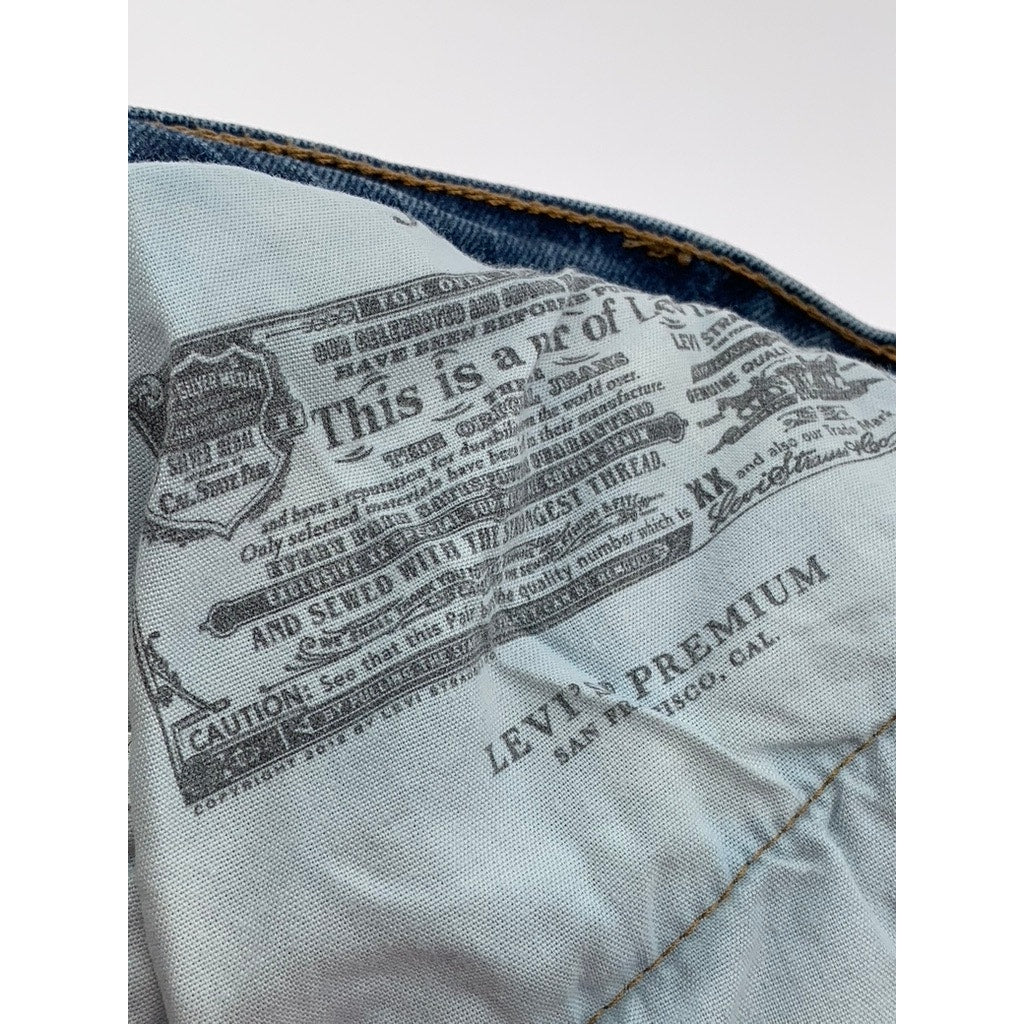 LEVI'S Women's Blue Denim Distressed 501 Button-Fly Regular Fit Shorts SZ 28