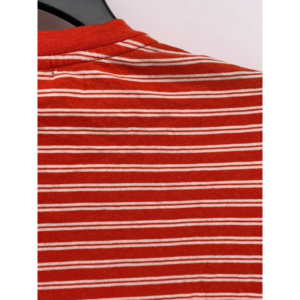 LACOSTE Men's Red-Orange Striped Regular Fit Short Sleeve Shirt SZ XXL
