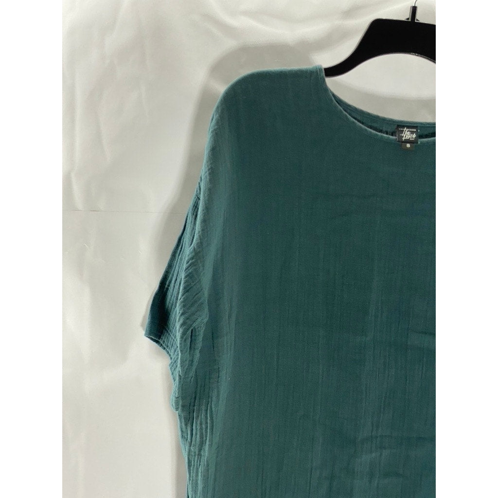 THE FROCK NYC Women's Teal Crewneck Short Sleeve Popover Midi Dress SZ S