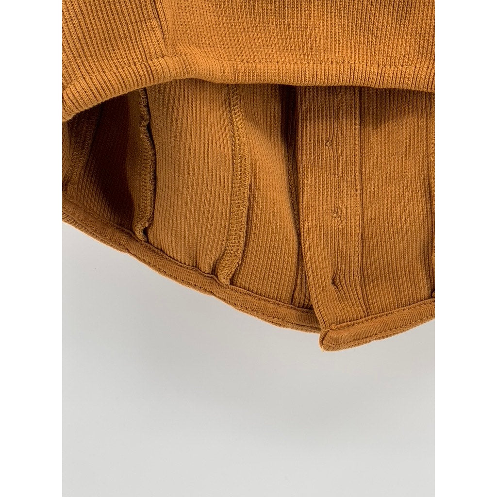 FREE PEOPLE Women's Camel Brown Embroidered Button-Up Crop-Top SZ S