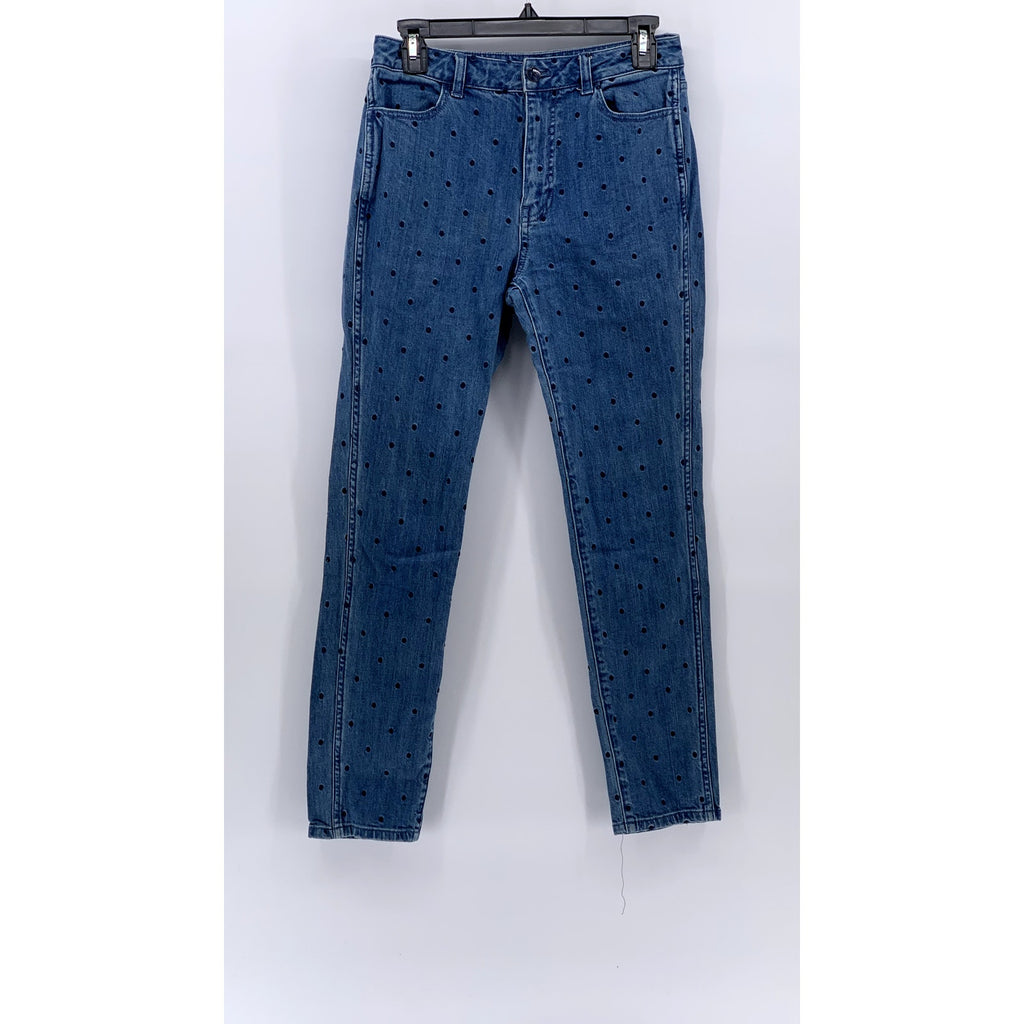 ULLA JOHNSON Women's Blue Denim Embroidered Polka Dot Skinny Leg Jeans SZ 2