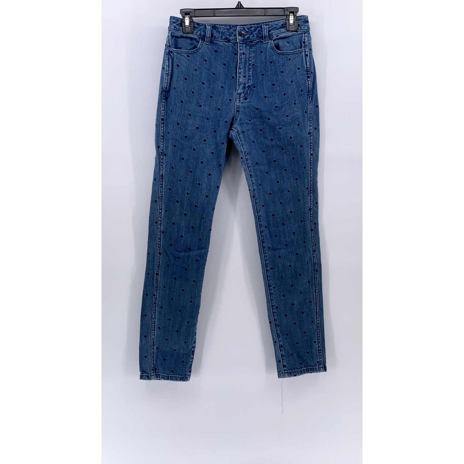 ULLA JOHNSON Women's Blue Denim Embroidered Polka Dot Skinny Leg Jeans SZ 2