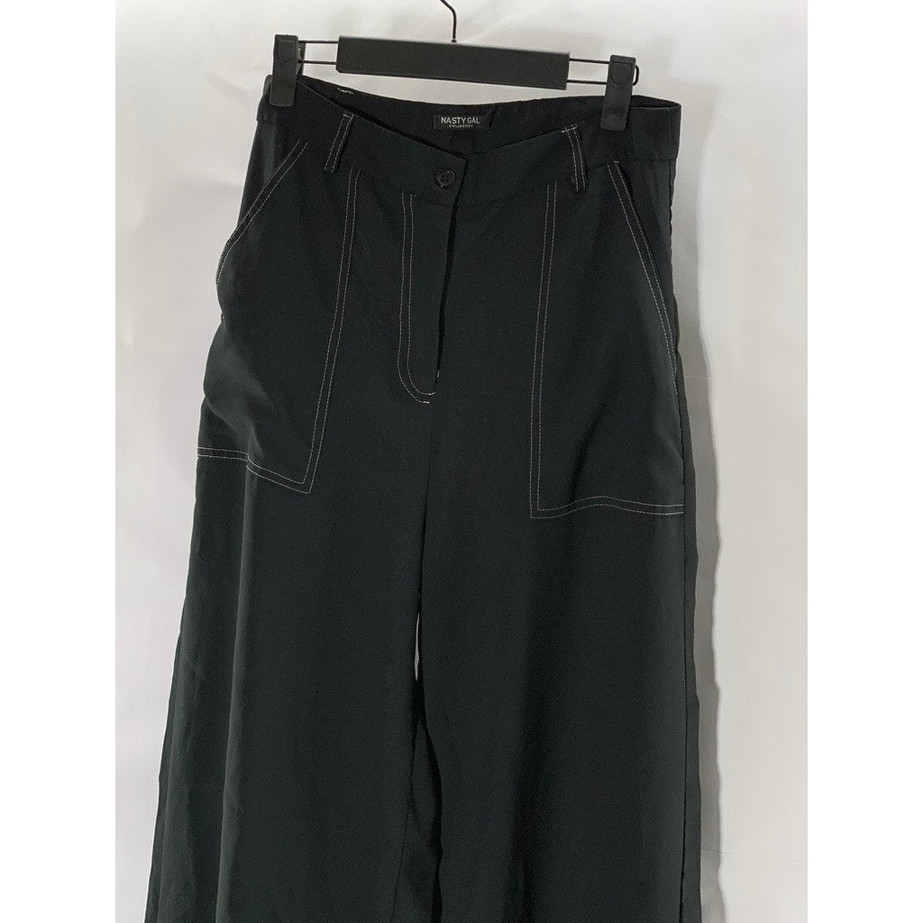 NASTY GAL Women's Black A Complicated Stitch-Uation Wide-Leg Trousers SZ 8
