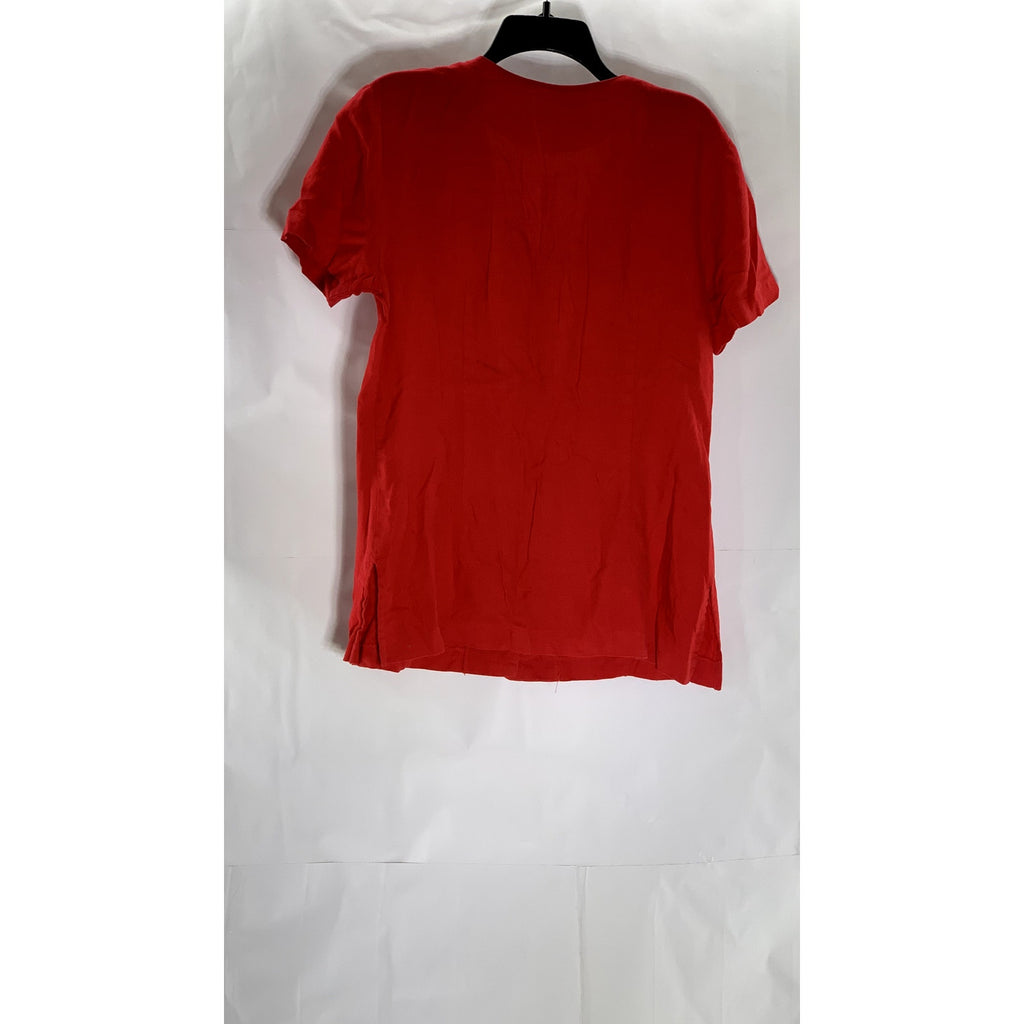 CAROL ANDERSON Women's Vintage Red Linen-Blend V-Neck Button-Up Top SZ 12