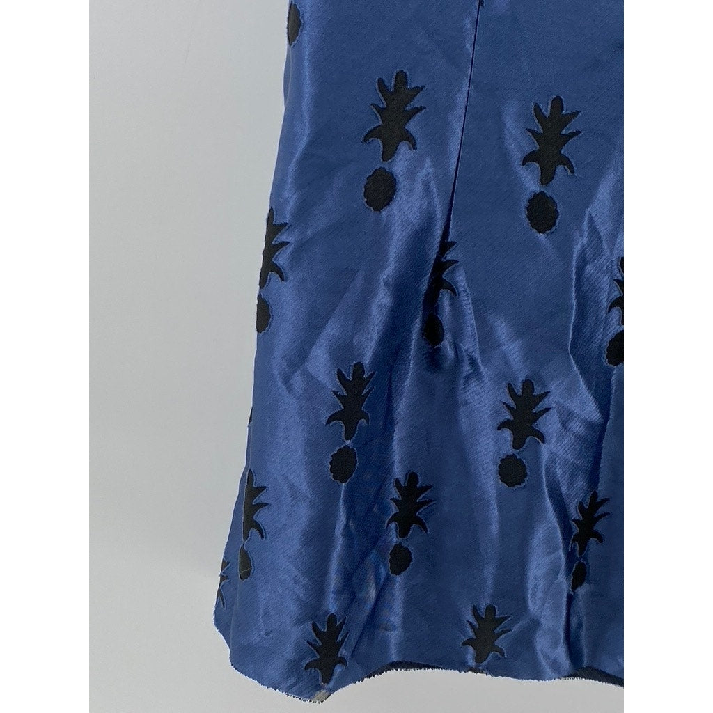 CABRAIS COLLECTION Women's Blue Pineapple Crewneck Short Sleeve Mini Dress SZ 12