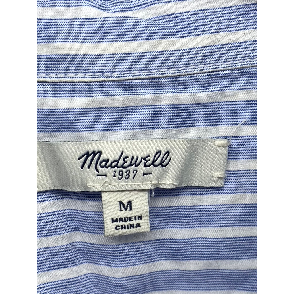 MADEWELL Women's Blue-White Striped Button-Up Boyfriend Tunic Top SZ M