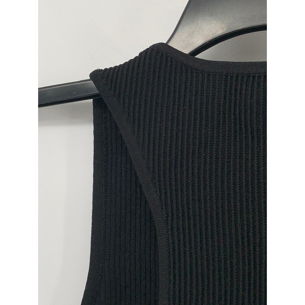 BABATON Women's Black Ribbed Sleeveless Halter Top SZ S