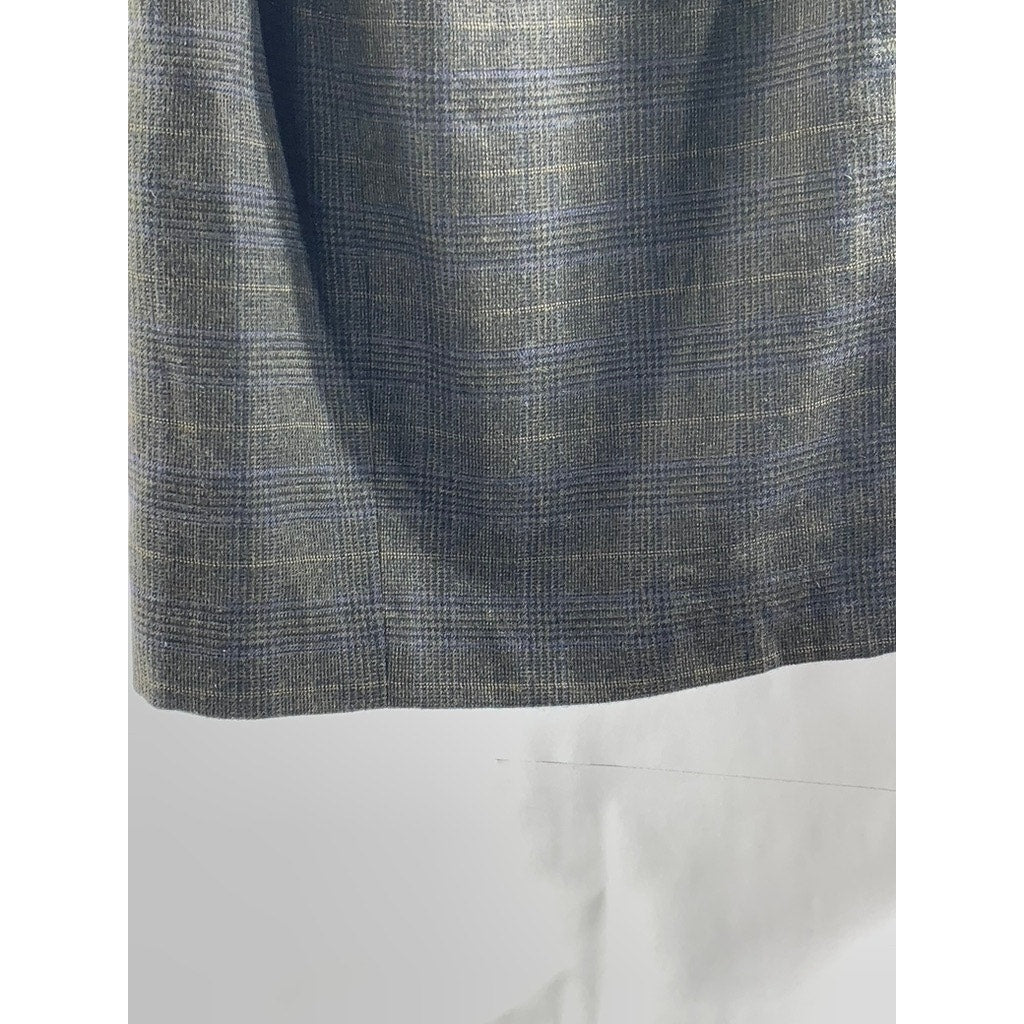 CLUB MONACO Women's Brown Plaid Wool-Blend Leather Trim Side Slit Skirt SZ 2