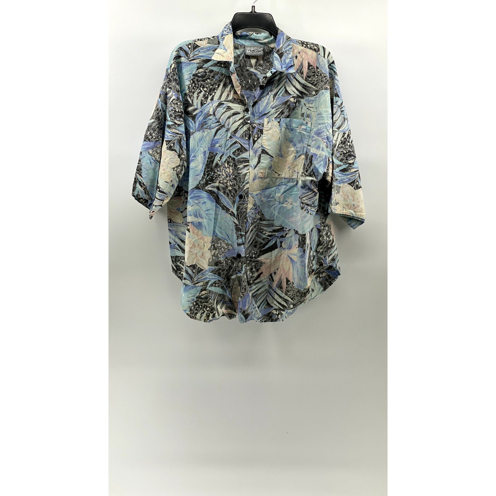 ORIGINAL VENEZIA SPORTSWEAR Men's Blue Floral Tropical Button-Up Shirt SZ L